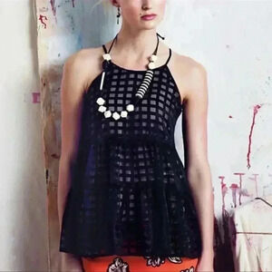 Anthropologie HD Black Babydoll Flowy Party Tank Top Size XS
